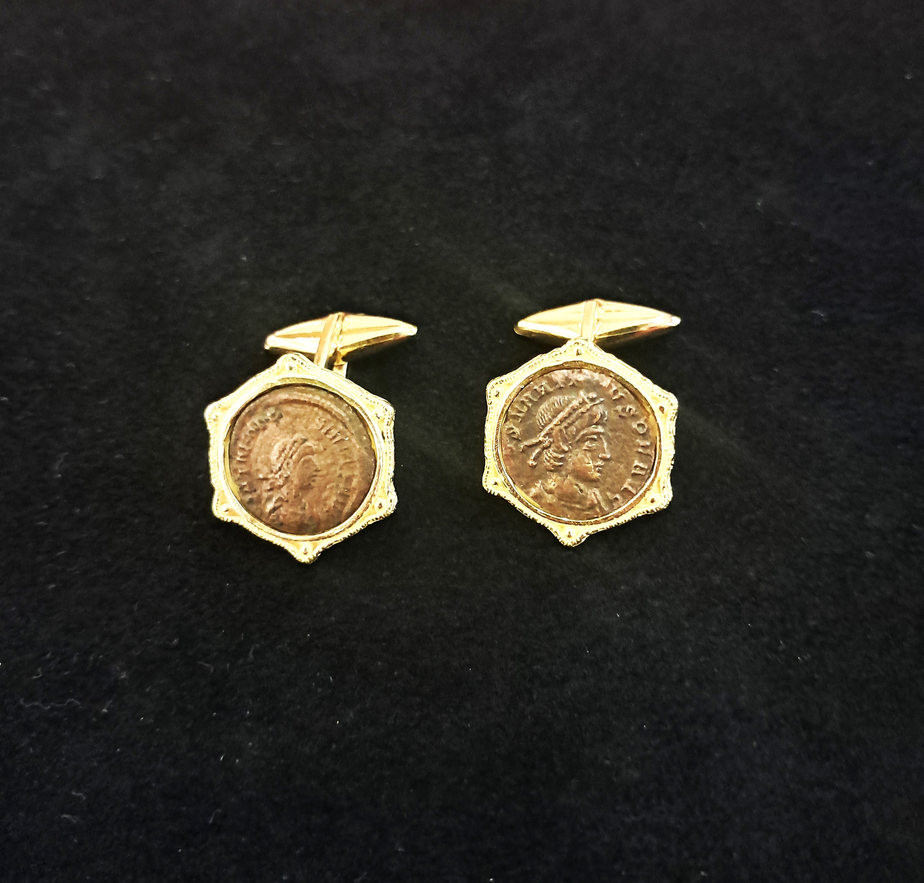 Gold cufflinks with Roman coins