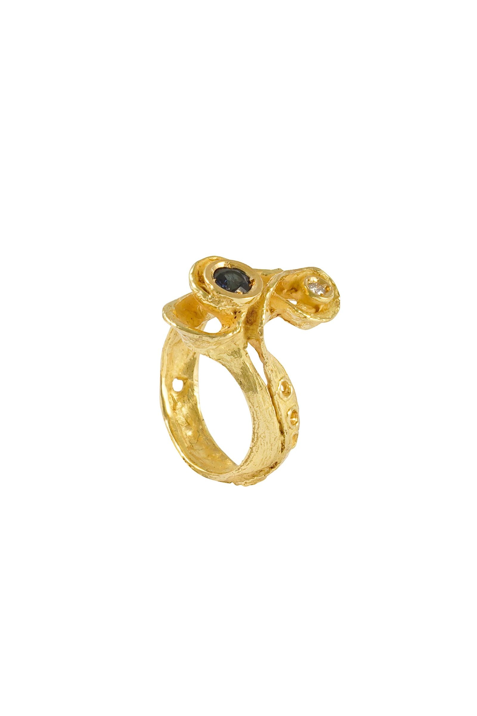 Anello in Oro Diamante e Zaffiro Magma