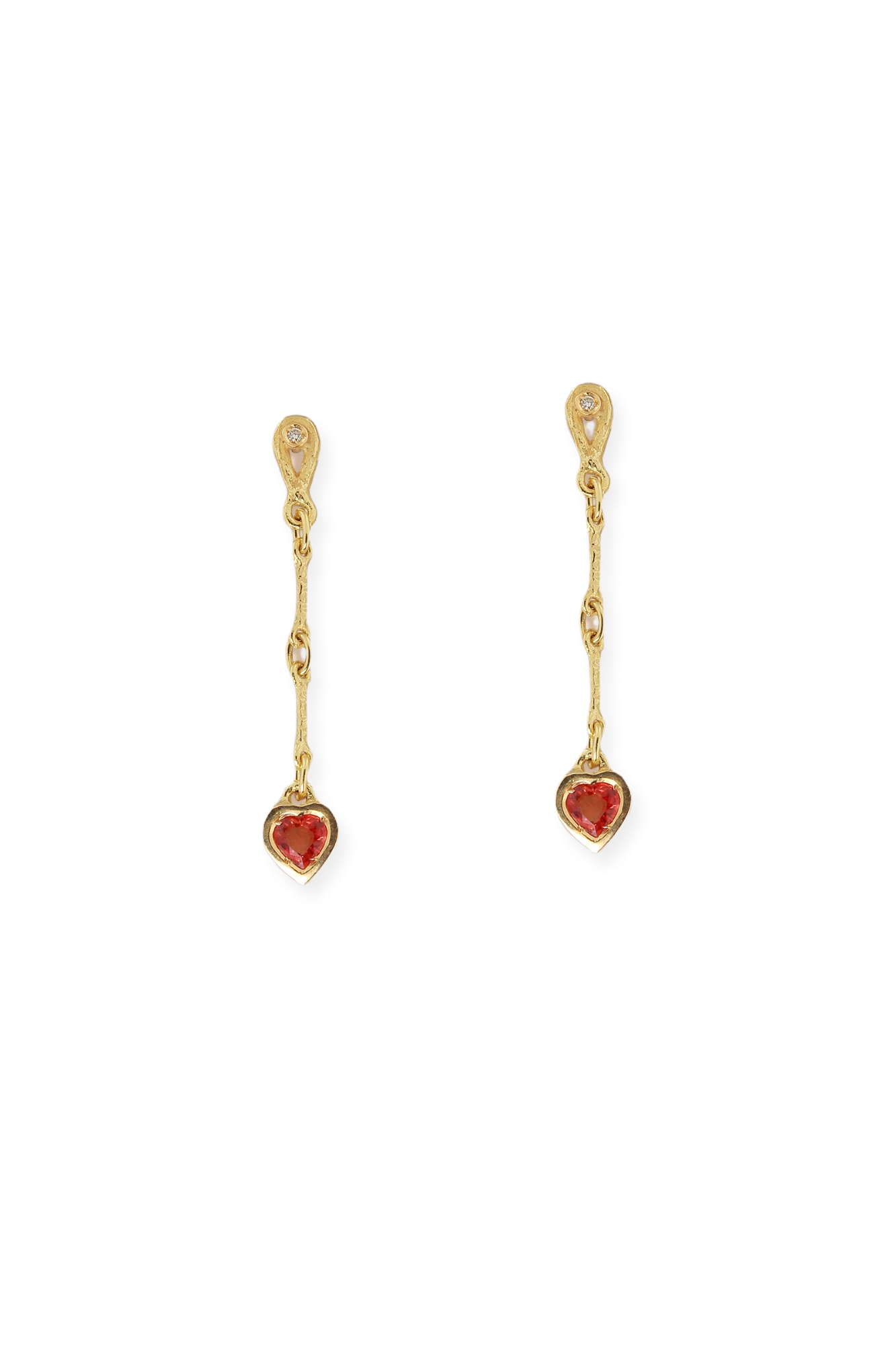 Orecchini pendenti in oro con zaffiro arancione e diamanti Collezione Primavera