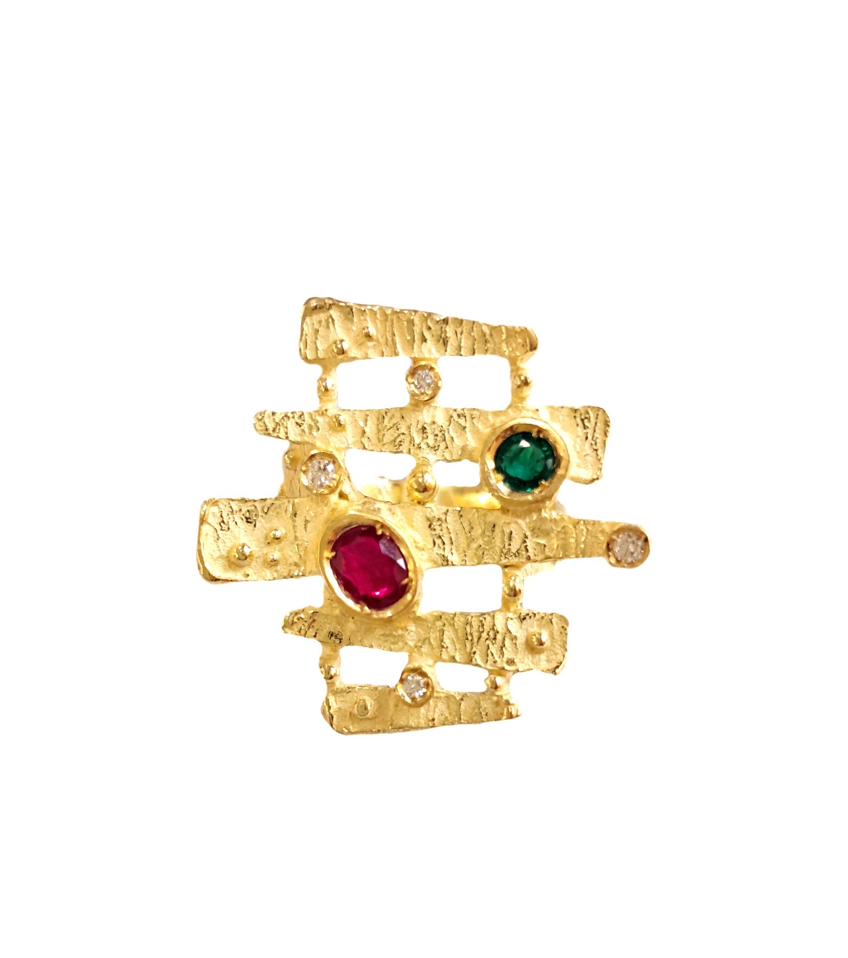 Anello in oro con diamanti rubini e smeraldi Collezione Steps