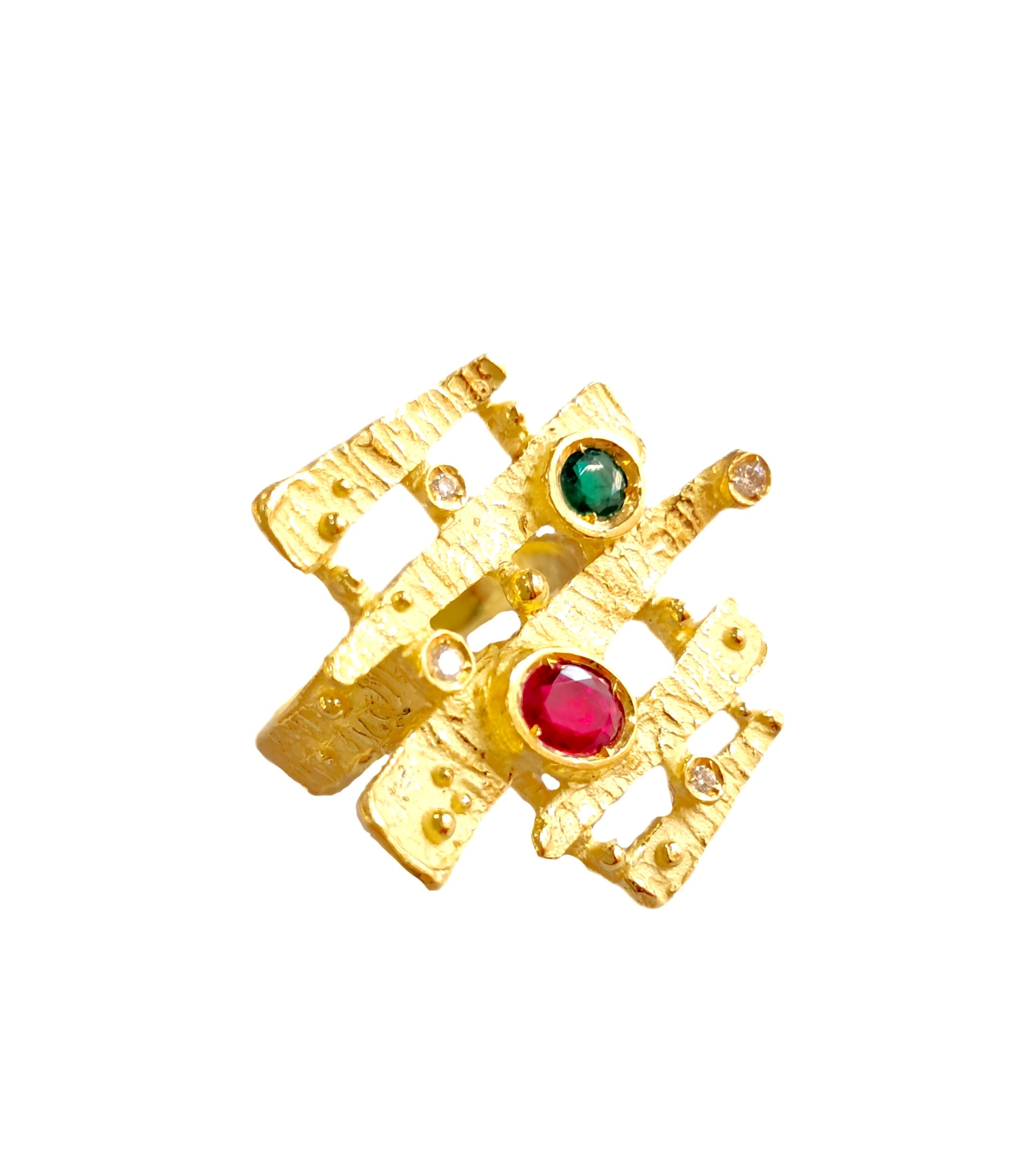 Anello in oro con diamanti rubini e smeraldi Collezione Steps