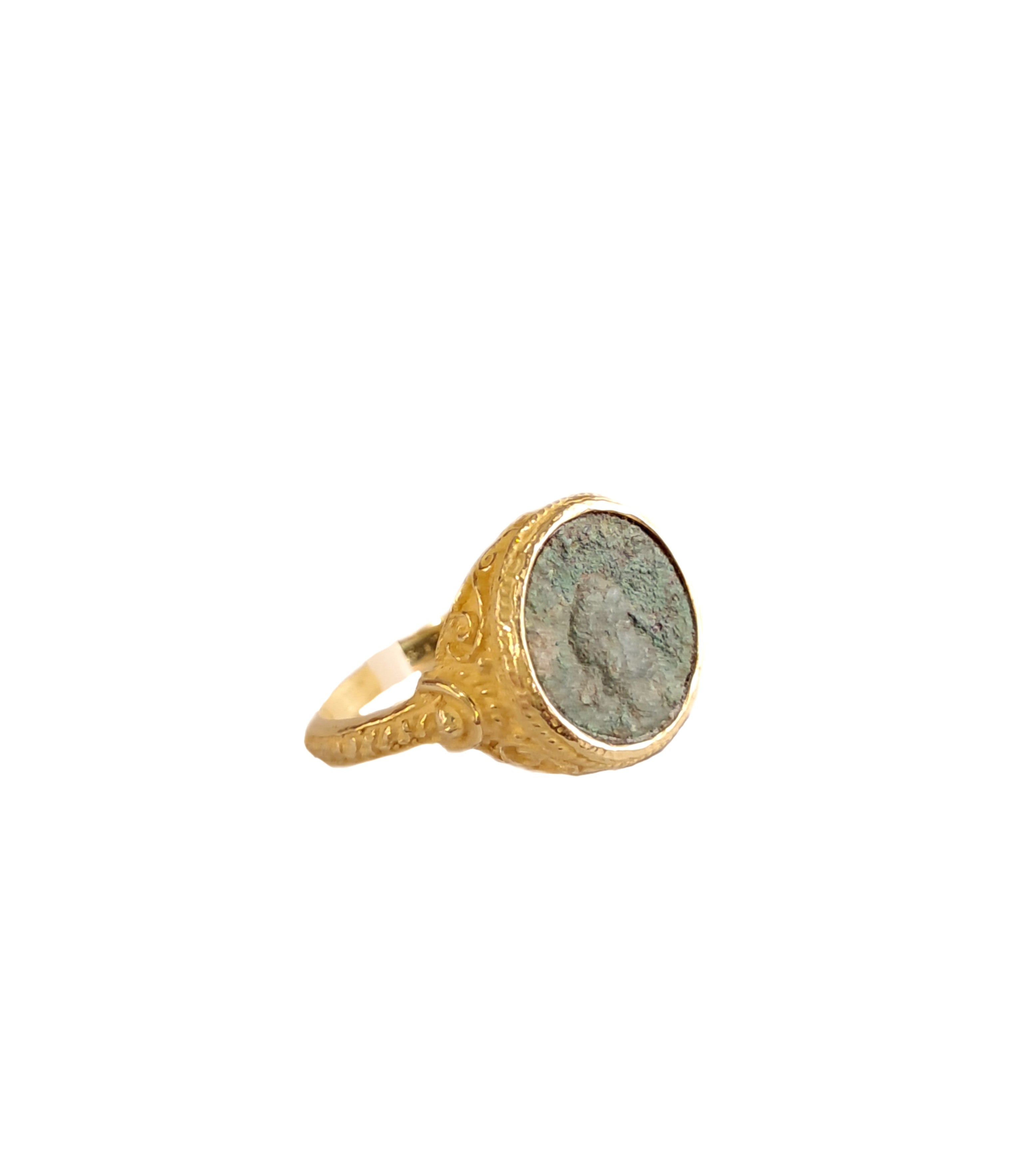 Anello in oro 18 kt e Moneta Romana