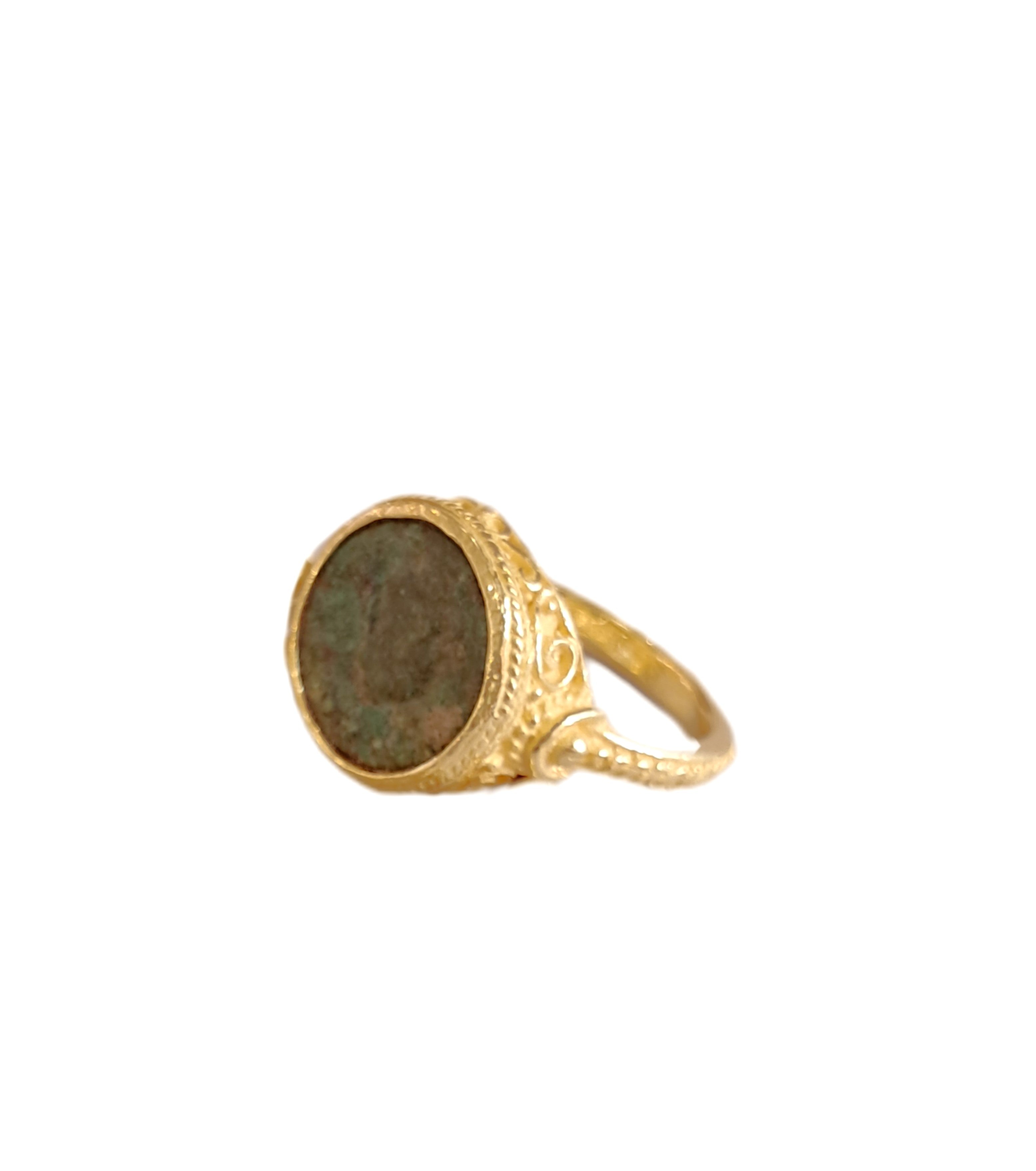 Anello in oro 18 kt e Moneta Romana