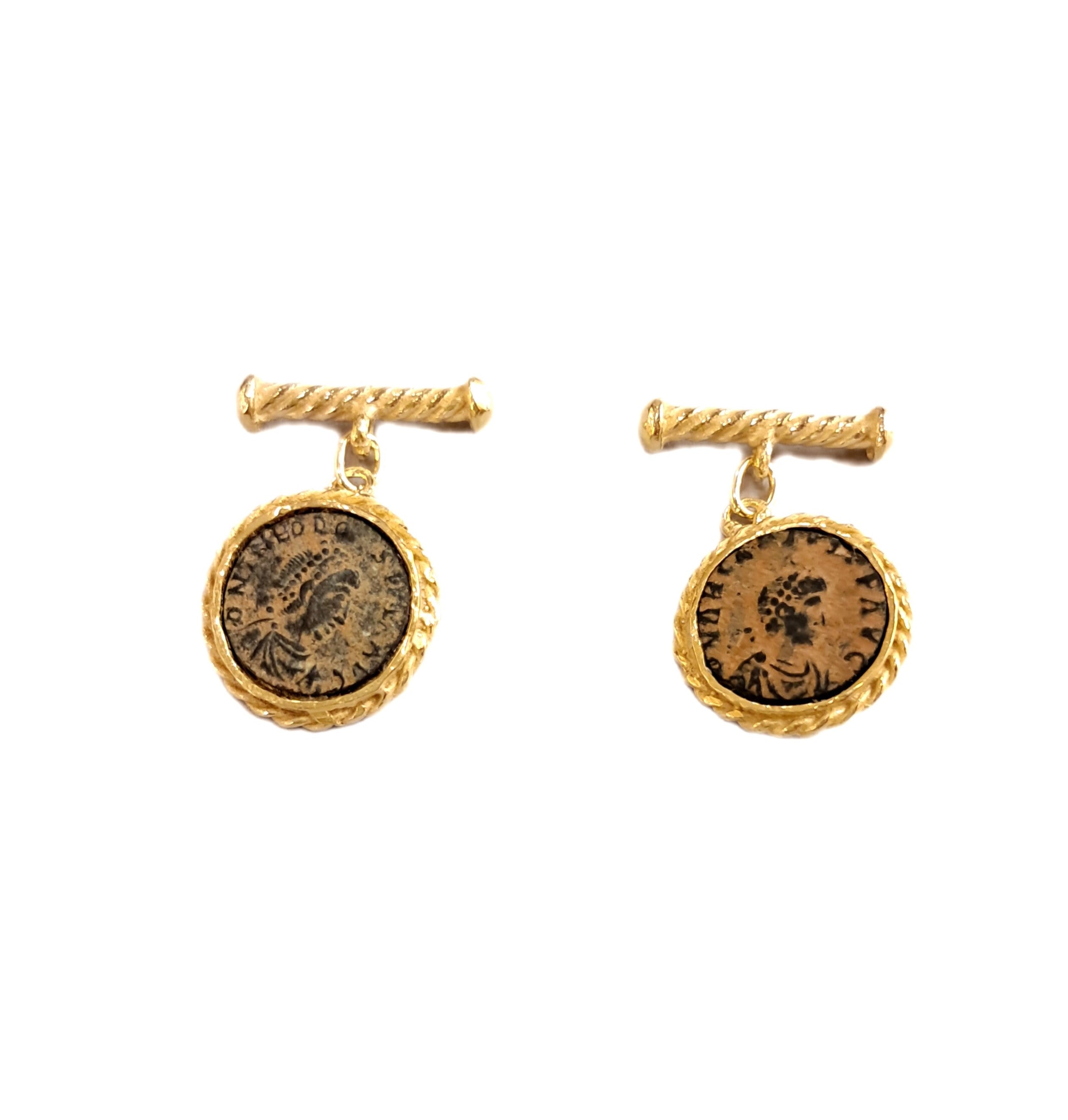 Gemelli in oro giallo con monete romane