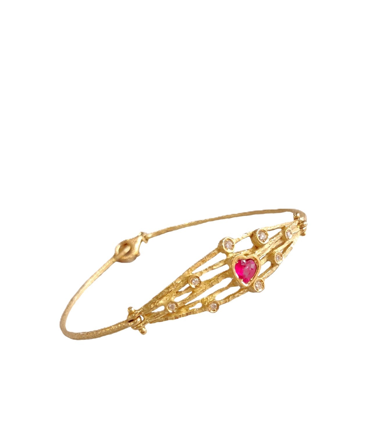 Bracciale in oro giallo 18 kt con diamanti e rubino a Cuore