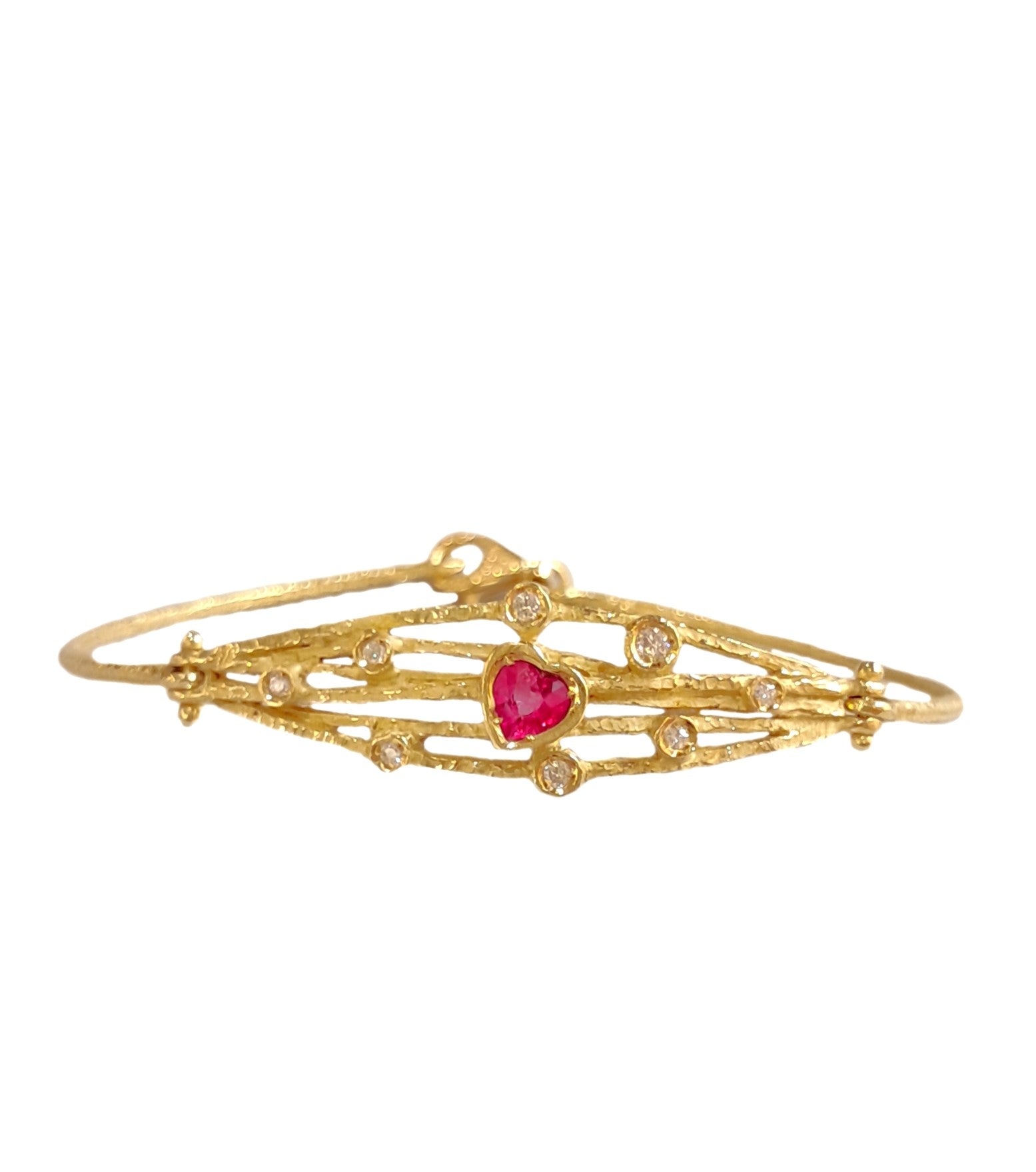 Bracciale in oro giallo 18 kt con diamanti e rubino a Cuore