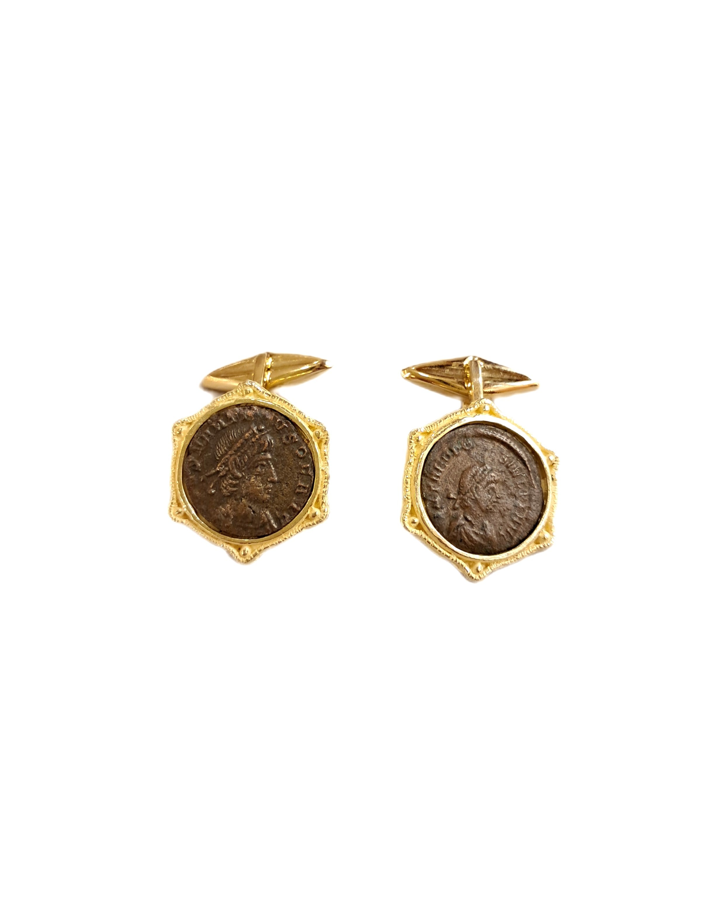Gold cufflinks with Roman coins