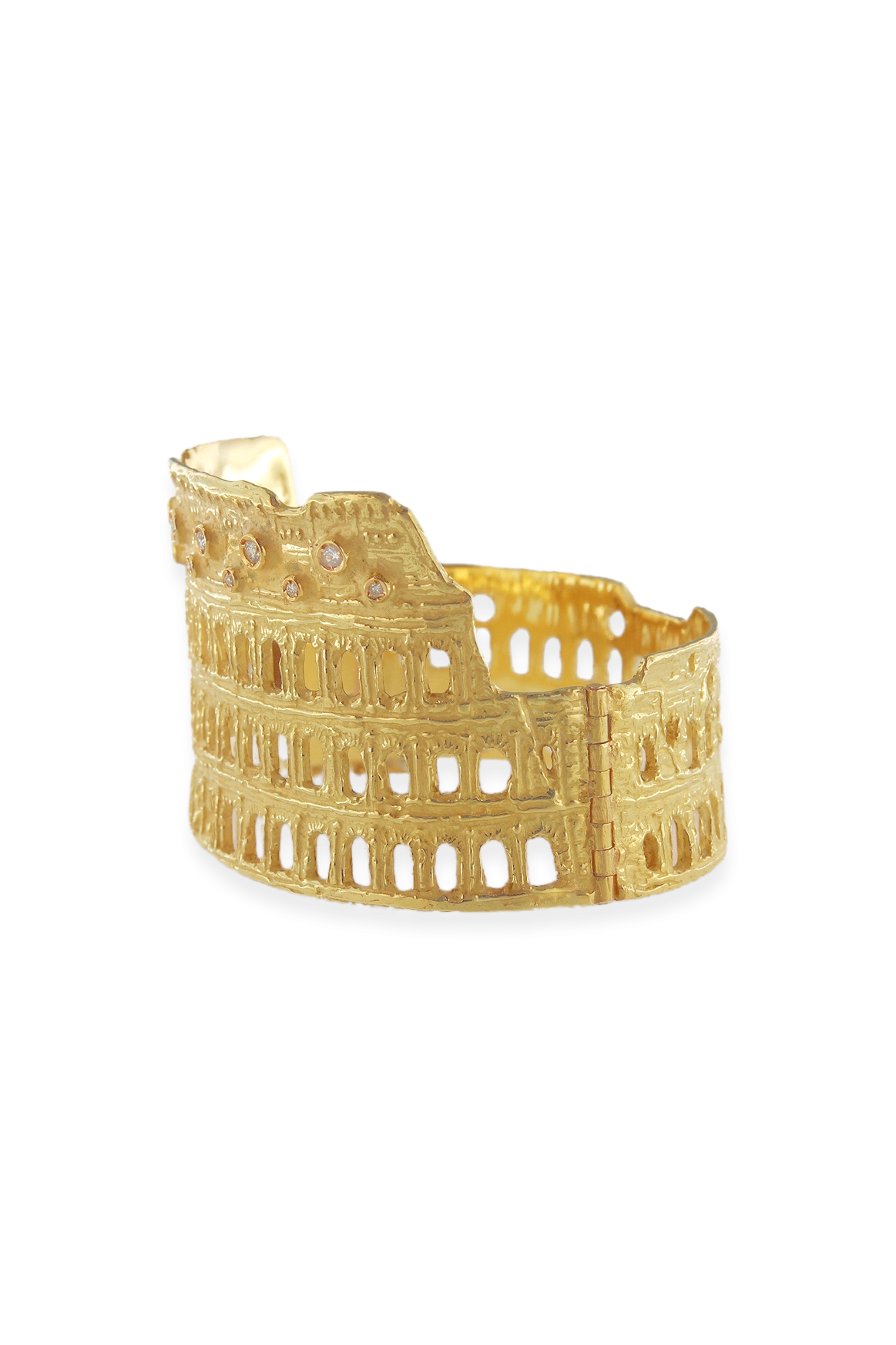 Bracciale Rigido in Oro Giallo Colosseo con Diamanti  Collezione Roma