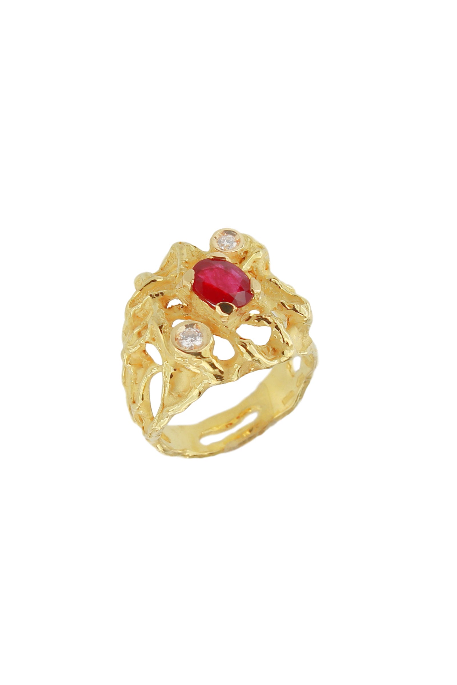 Gold ring with ruby and diamonds Magma Collection