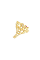 Yellow gold ring with diamonds and Ruby Magma collection