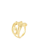 Yellow gold ring with diamonds Waves collection