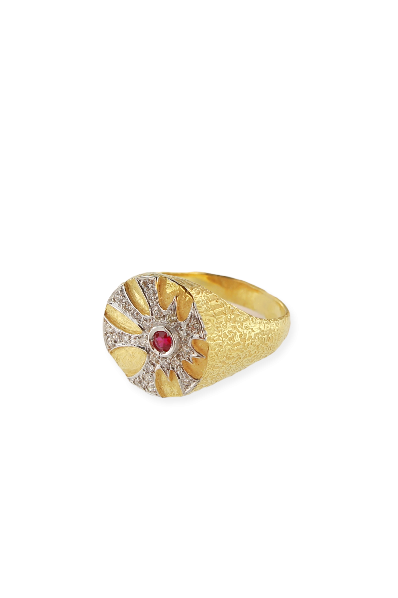 Anello in Oro Giallo Sigillo Rubino e Diamanti Collezione Maya