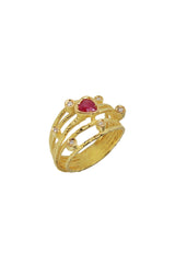 Anello a Fascia Grande in Oro Giallo Diamanti e Rubino a Cuore Collezione Universo