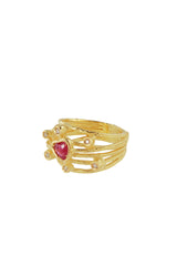 Anello a Fascia Grande in Oro Giallo Diamanti e Rubino a Cuore Collezione Universo