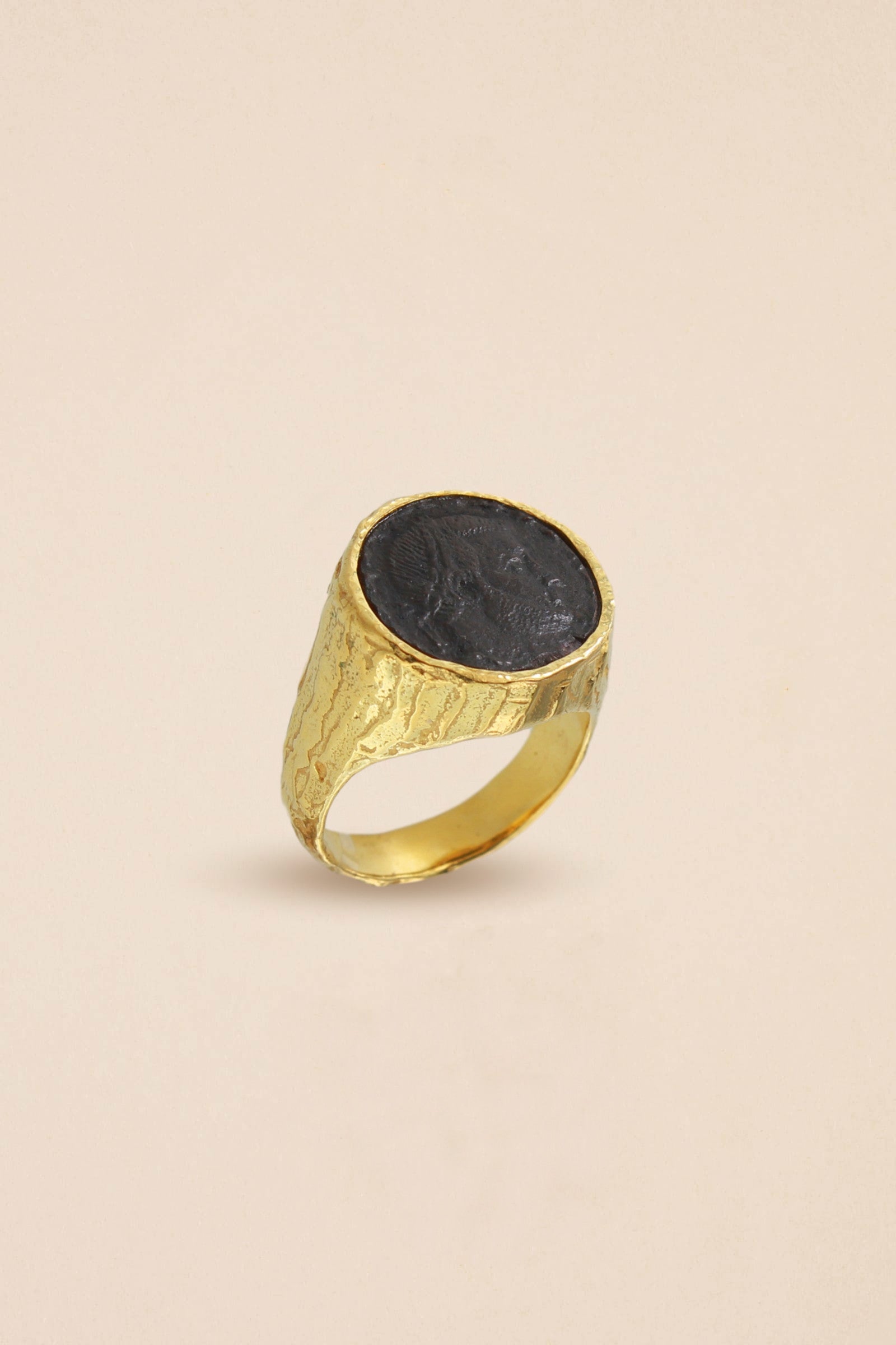 Yellow Gold Roman Coin Seal Ring Rome Collection