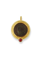 Ciondolo  in Oro Giallo Moneta Romana e Granato Cabochon Collezione Roma