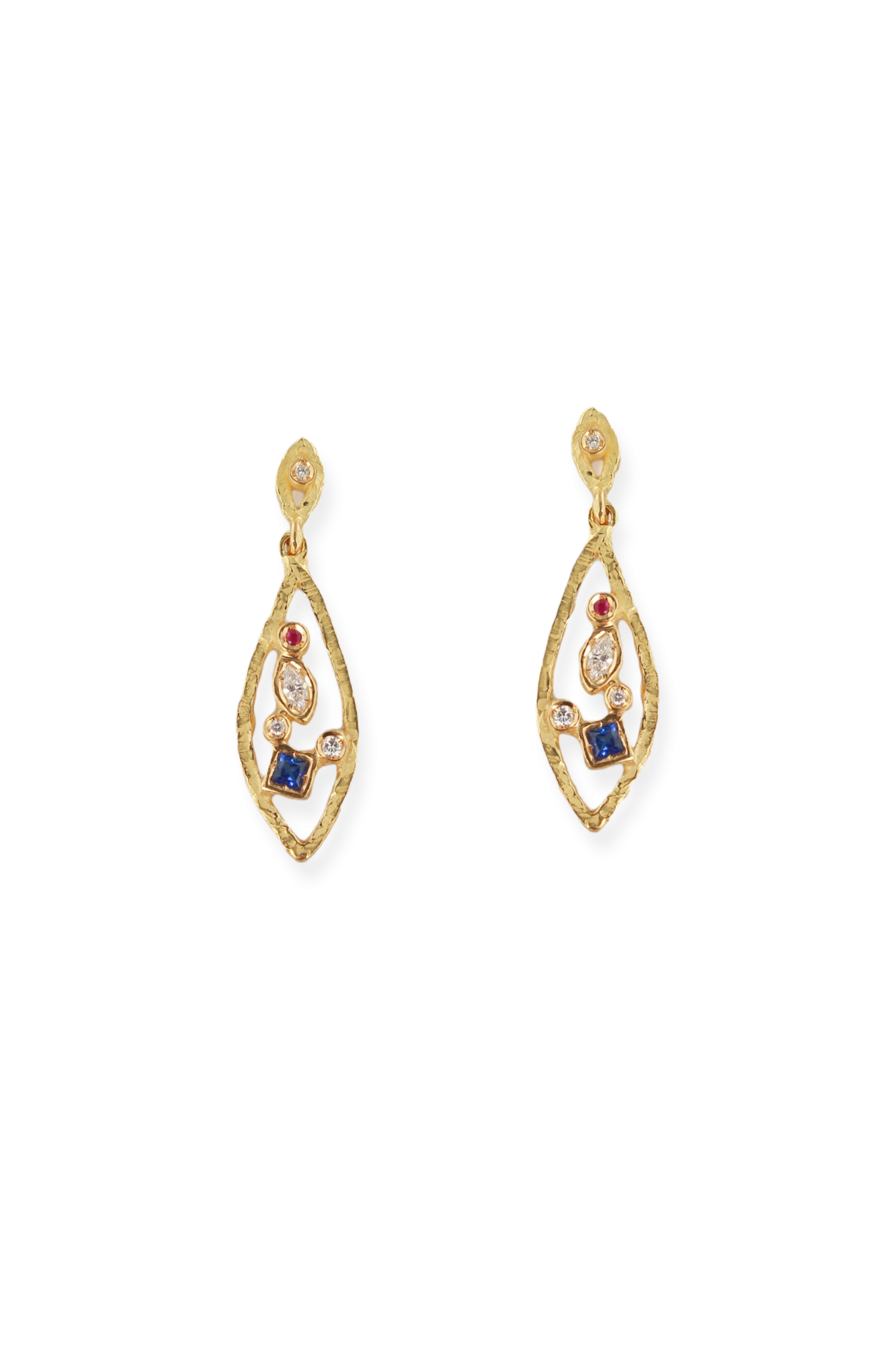 Orecchini Rubini Diamanti e Zaffiri Blu Klimt